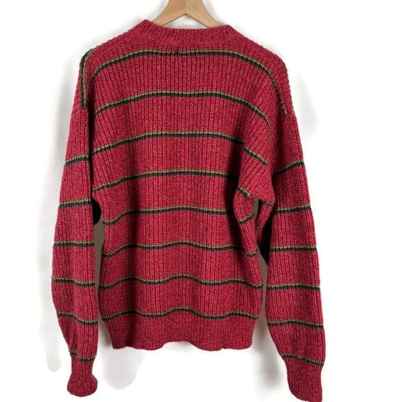 Vintage Men’s Lake Harmony Rowing Club Wool Blend Sweater | Cranberry Stripe | L - Picture 2 of 11